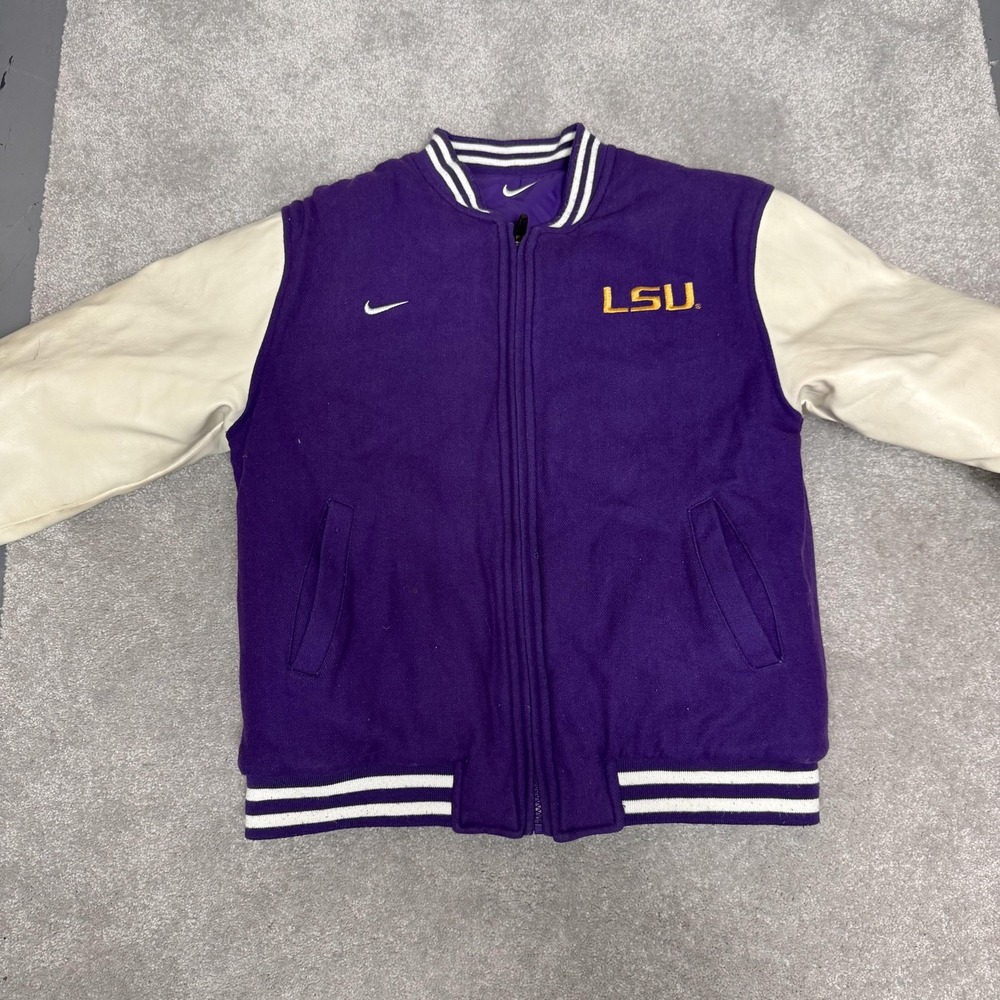 LSU Tigers Jacket Mens Medium Purple NCAA Football Nike Team Reversible Varsity